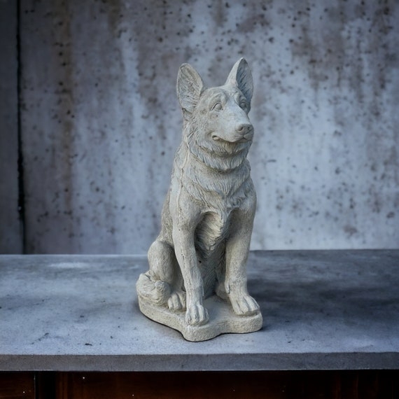 Dog Statue in Weathered Concrete for German Shepherd Memorial