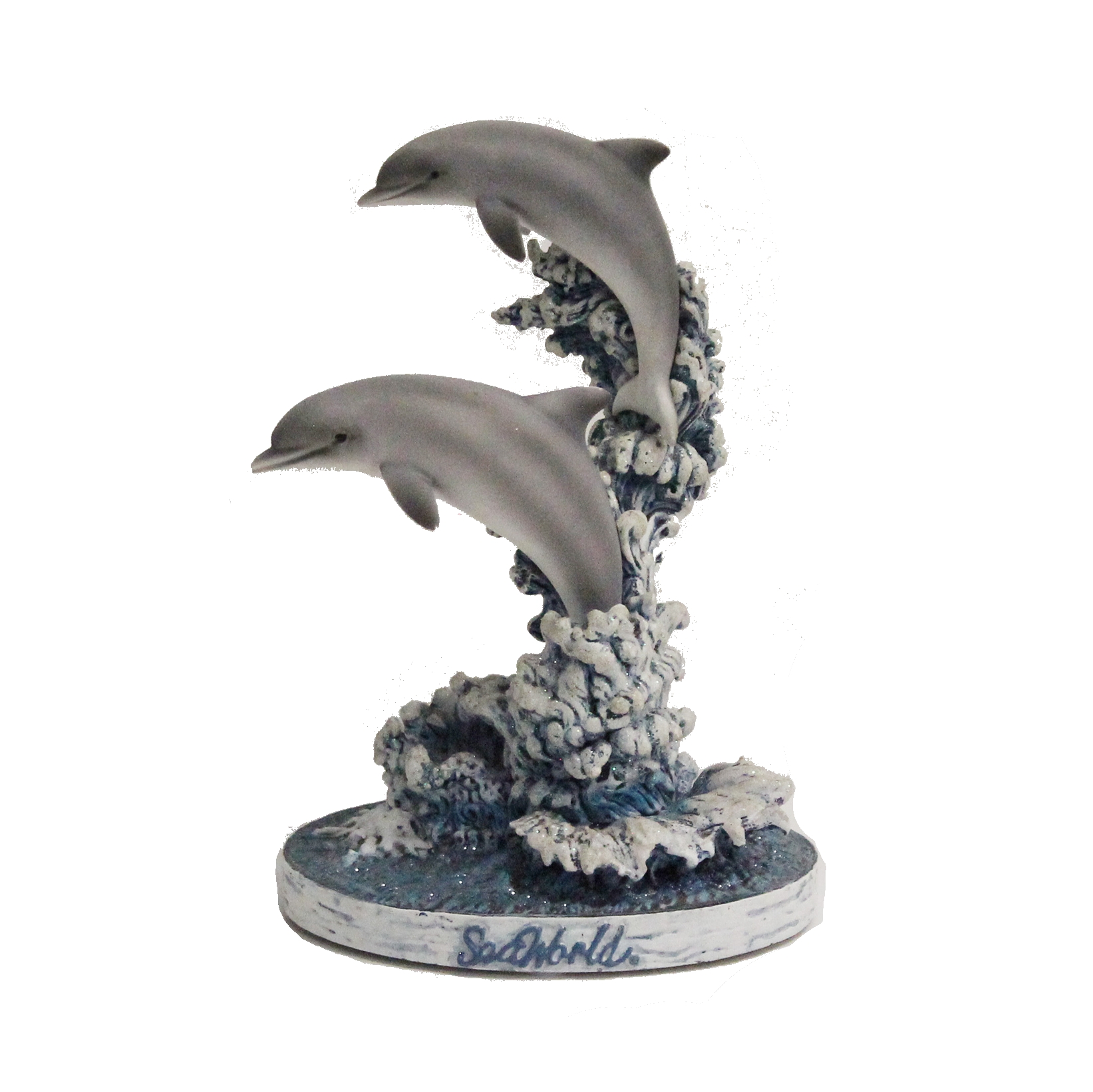 Dolphin Figurine: Cool Gray Whitewashed Waves SeaWorld Statue