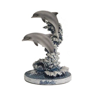 Dolphin Figurine: Cool Gray Whitewashed Waves SeaWorld Statue