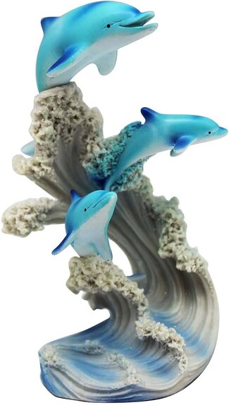 Dolphin Figurine: Three Dolphin Composition Crashing Wave Art