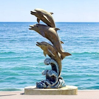 Dolphin Sculpture: Stacked Bronze Life Size Garden Art Piece
