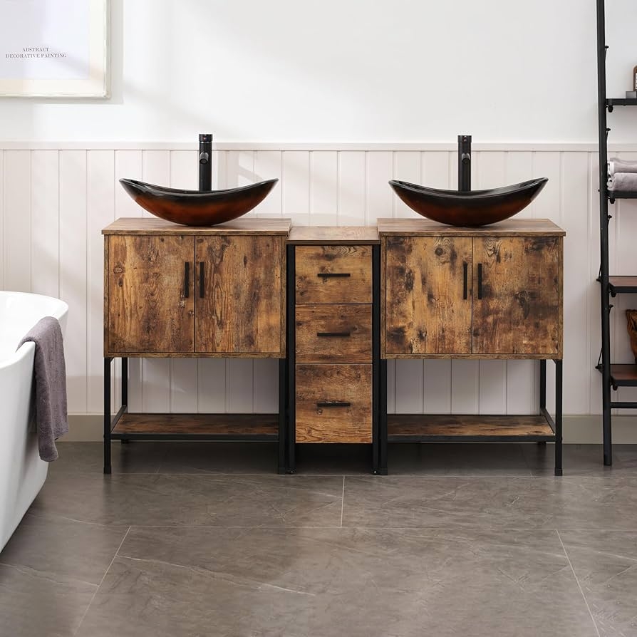 Double Bathroom Vanity with Boat Shaped Vessel Sink