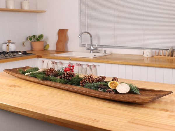 Dough Bowl 31 Inch Length Shallow Basin Hand Carved Trough