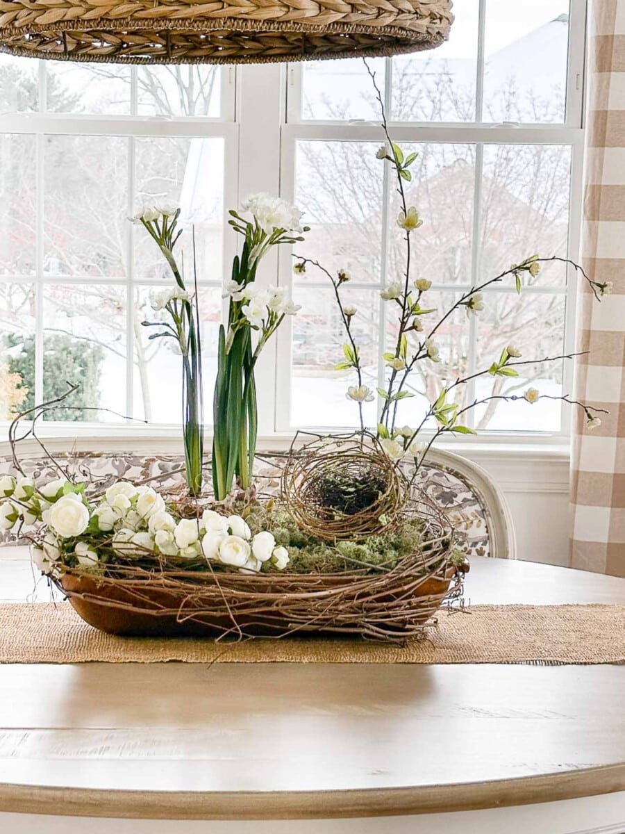 Dough Bowl Grapevine Nest Spring Paperwhite Floral Styling