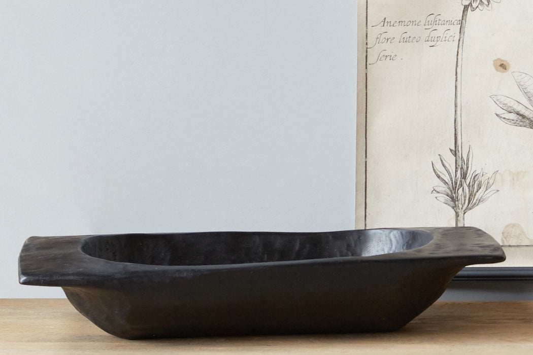 Dough Bowl Matte Black Finish Large Carved Decorative Vessel