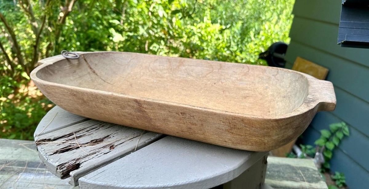 Dough Bowl Metal Ring Elongated Basin Primitive Bread Trough