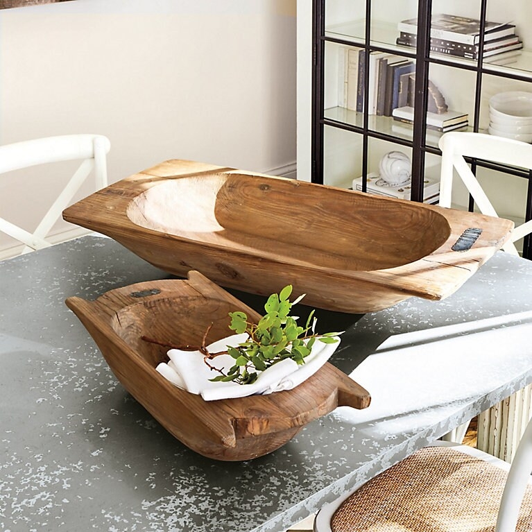 Dough Bowl Metal Staple Accents Hand Carved Nested Trough