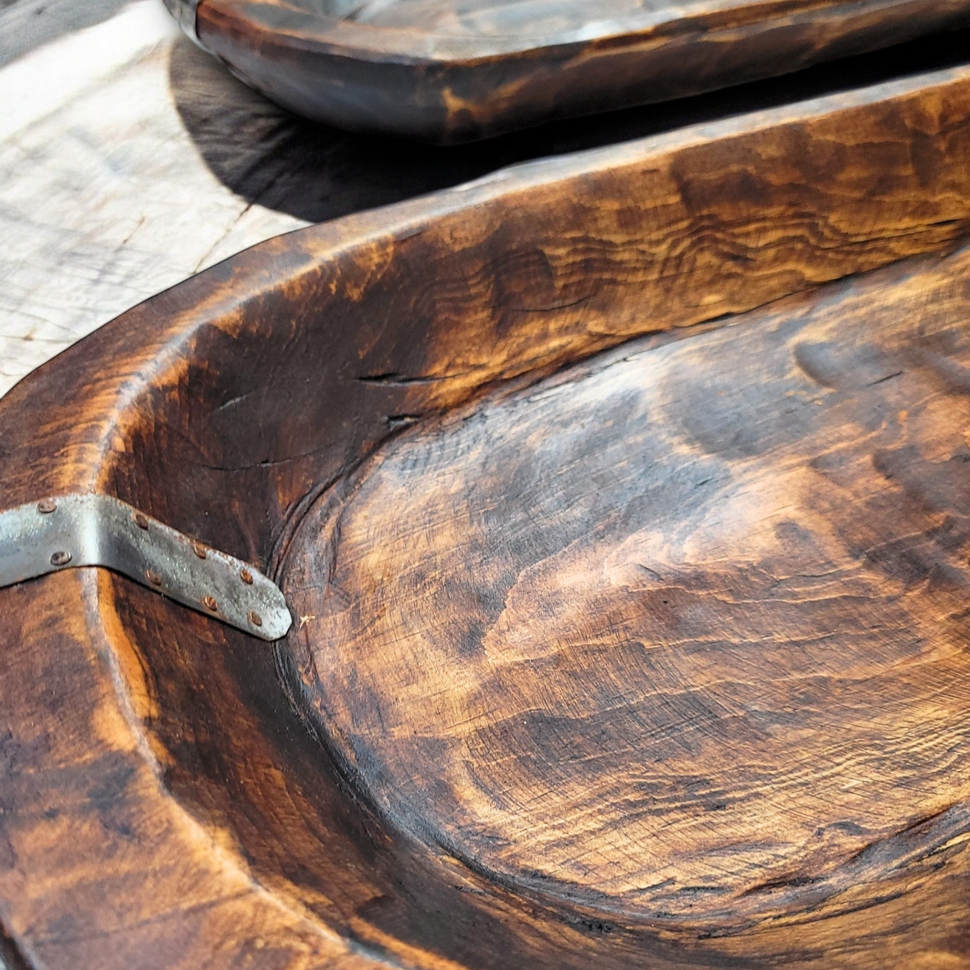 Dough Bowl Riveted Hardware Industrial Big Bend Wood Tray
