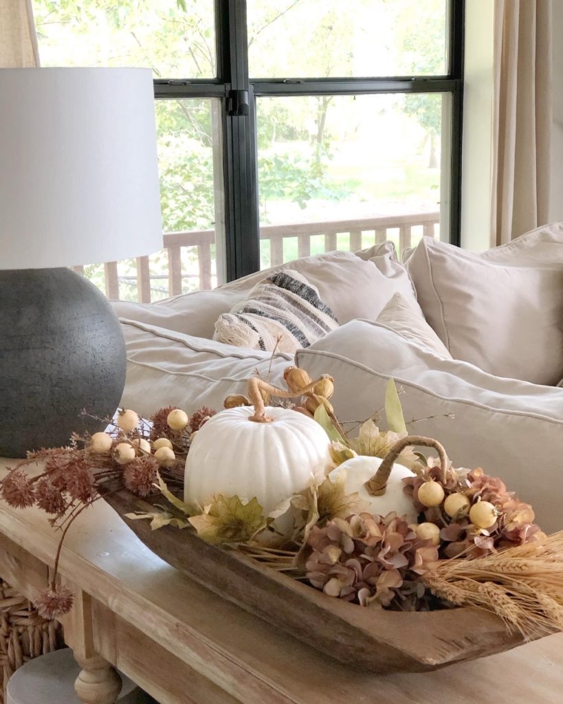 Dough Bowl White Pumpkins Organic Textures Autumn Centerpiece