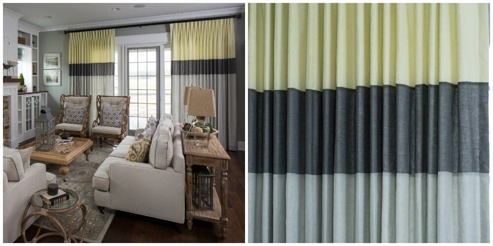 Drapery Panels: Pinch Pleat Tri-Color Block Coastal Decor