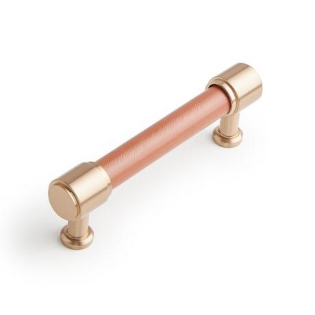 Drawer Pull Leather Wrapped Handle Cognac Bronze Kitchen Hardware