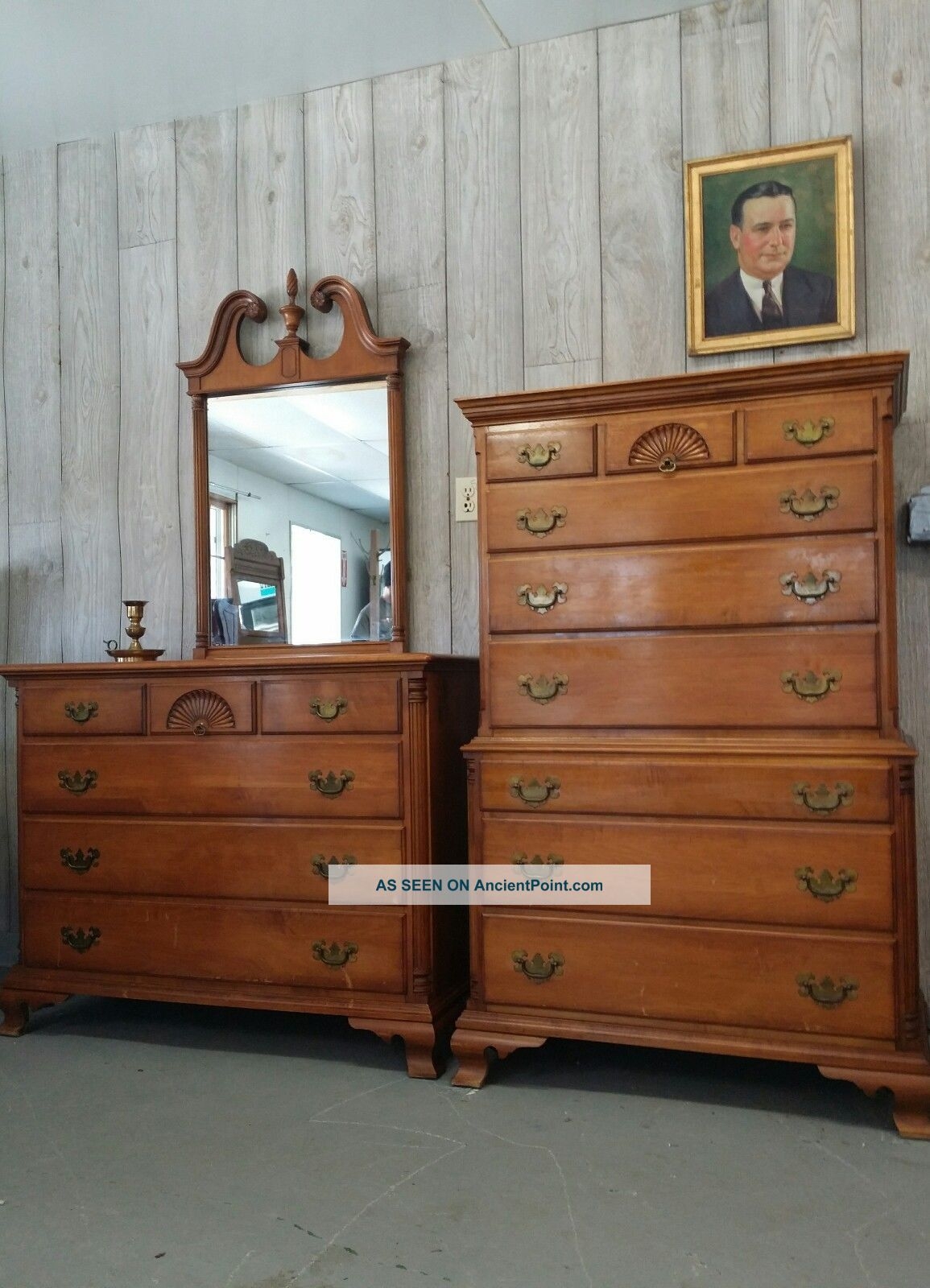 Dresser Set Shell Carved Colonial Revival Storage