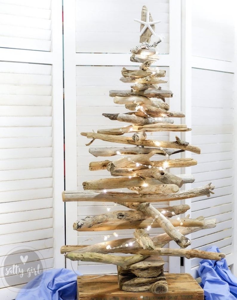 Driftwood Christmas Tree for a Rustic Beach House Sculpture