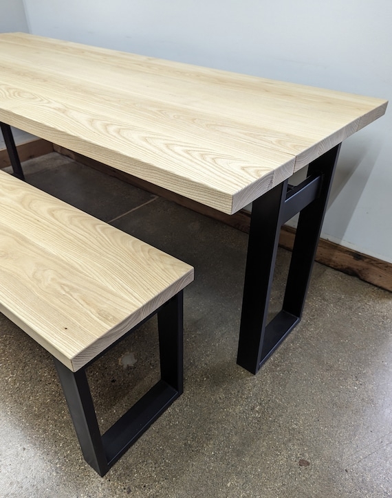 Drop Leaf Table: Industrial Metal Base with Nesting Bench