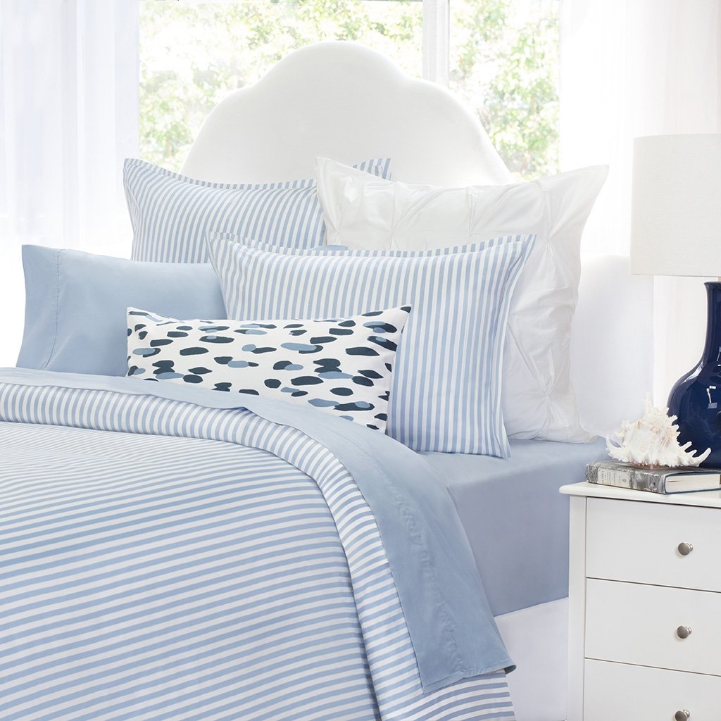 Duvet Cover French Blue Scalloped Headboard Bedding Set