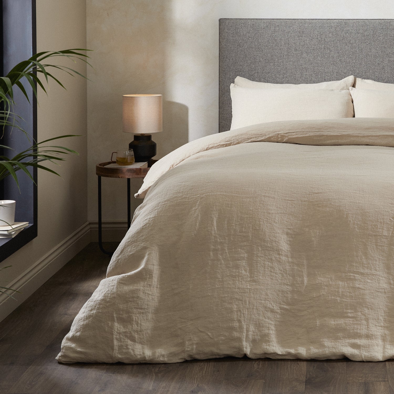 Duvet Cover in Toasted Beige Hue with Linen Blend Texture