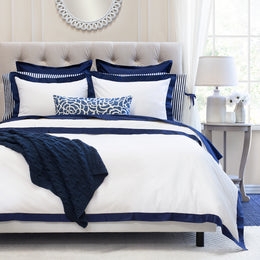 Duvet Cover Navy Border Flange Hotel Style Bedding Set