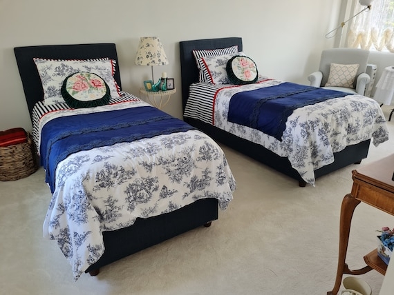 Duvet Cover Navy Upholstery Toile De Jouy Twin Bed