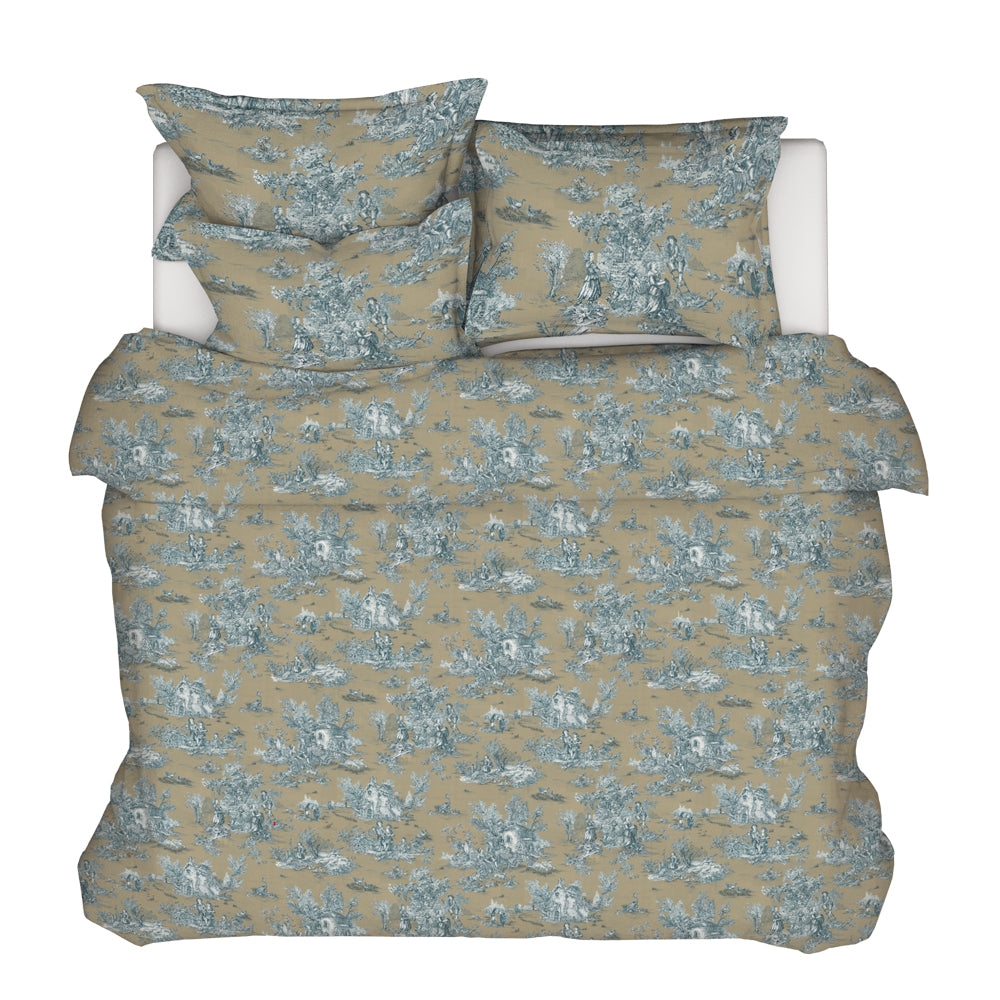 Duvet Cover Pastoral Toile Print Slate Blue Bedding
