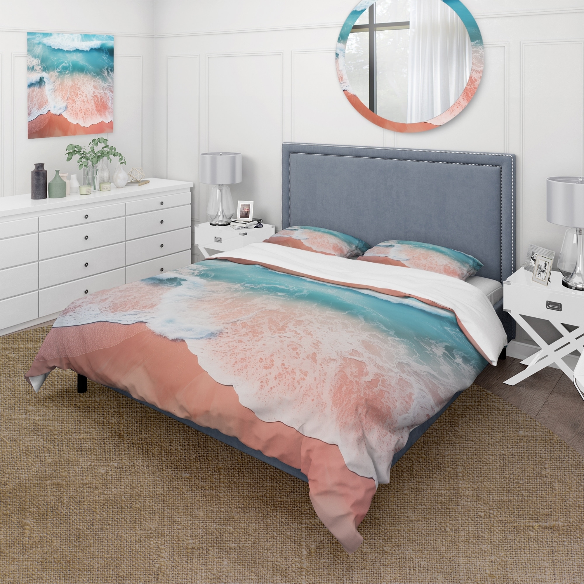 Duvet Cover Set Aerial Beach Print Turquoise and Pink