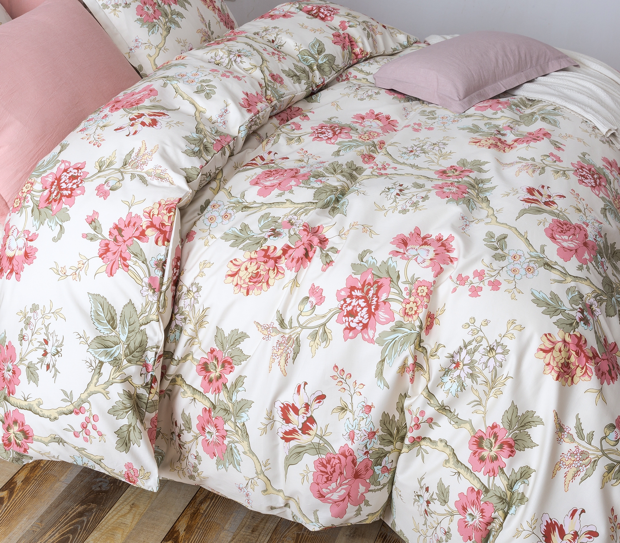 Duvet Cover Set Blooming Peonies Garden Floral Linens