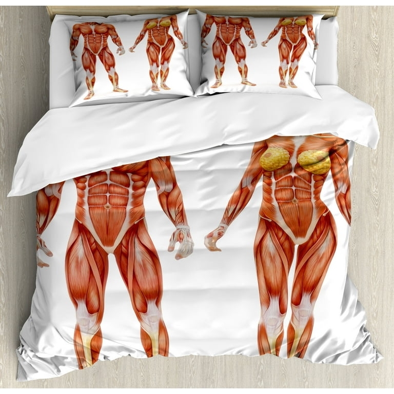 Duvet Cover Set: Coral Red Anatomical Print Scientific Bedroom Art