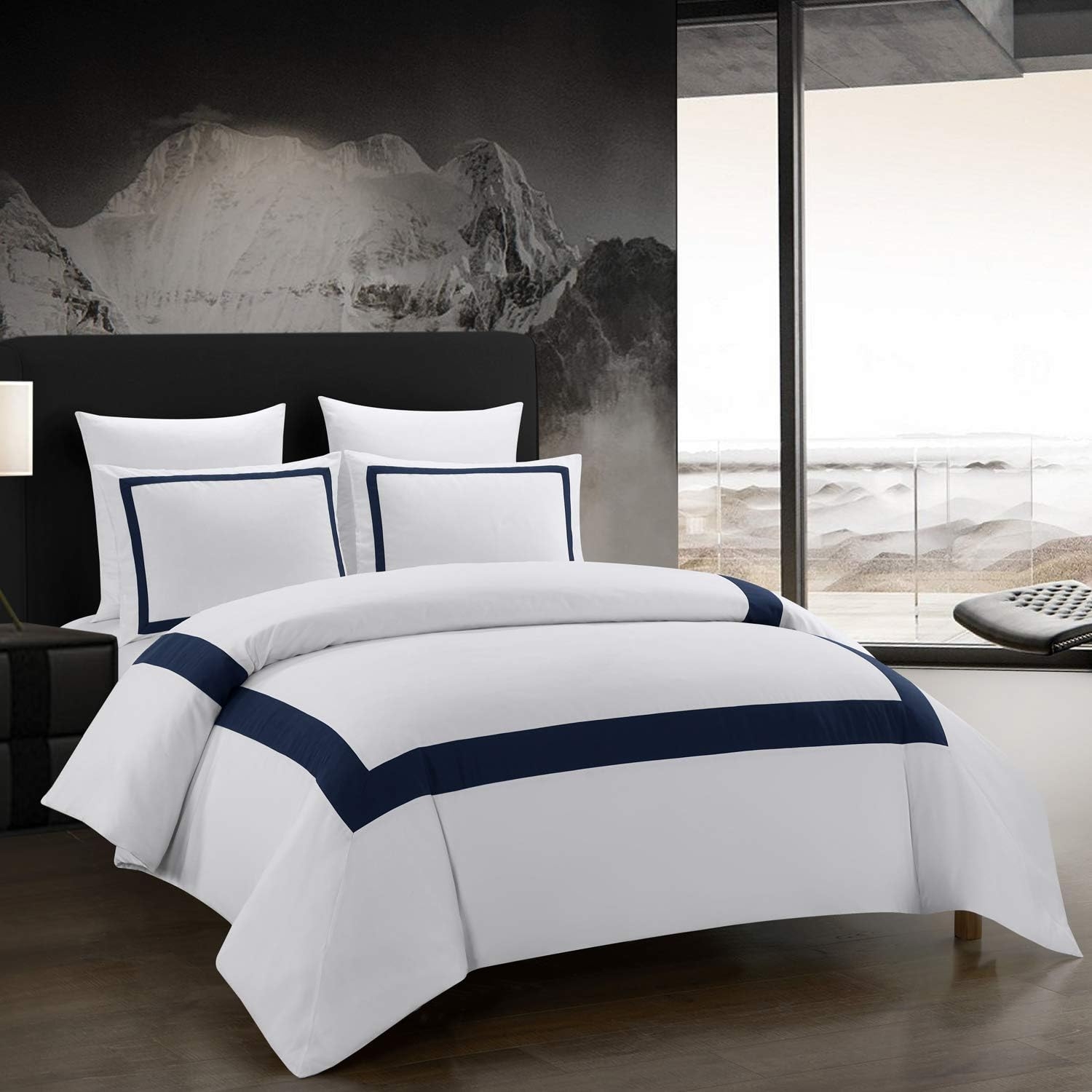 Duvet Cover Set with Inset Frame Pattern for Hotel Luxury