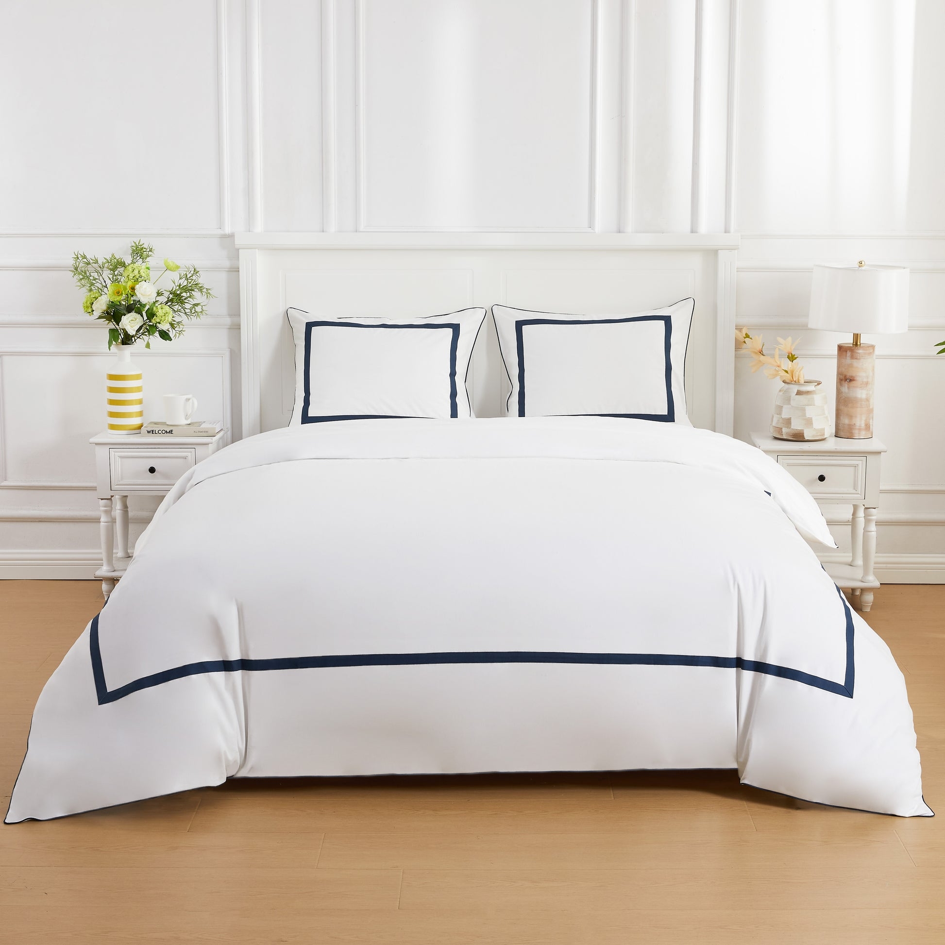 Duvet Set Percale Cotton Blue Double Border Bedding