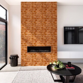 Electric Fireplace Terracotta Brick Texture Modern Accent Wall