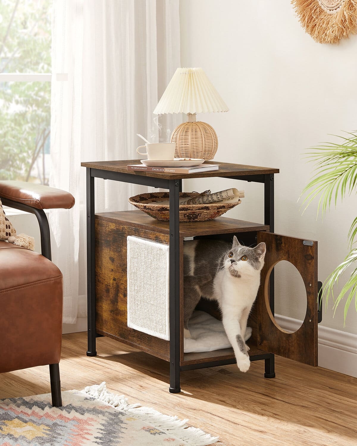 End Table Cat Bed Side Scratcher Industrial Wood Den