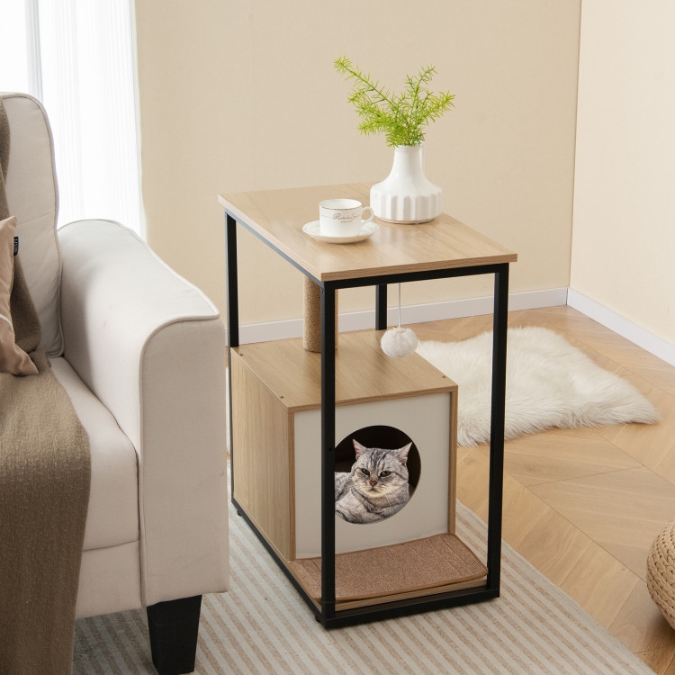 End Table Cat House Integrated Scratching Post Industrial