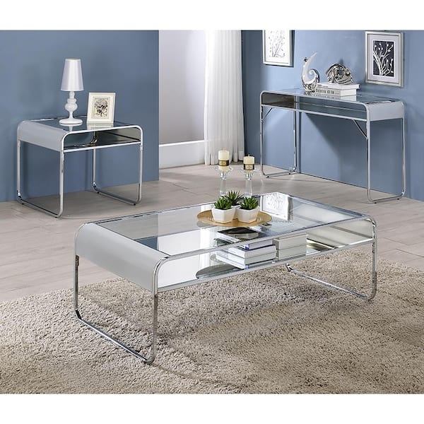 End Table Chrome Sled Base Tiered Glass Storage Square