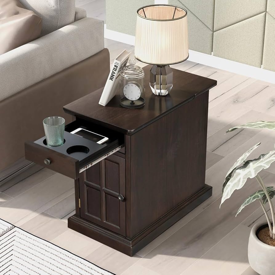 End Table: Espresso End Table with Storage and Phone Slot