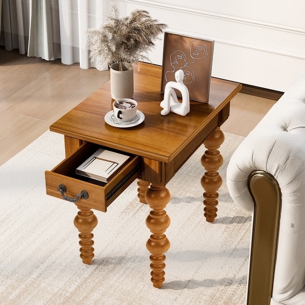 End Table Gourd Shaped Legs Ornate Pull Side Table