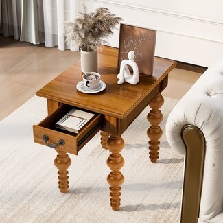 End Table Gourd Shaped Legs Ornate Pull Side Table