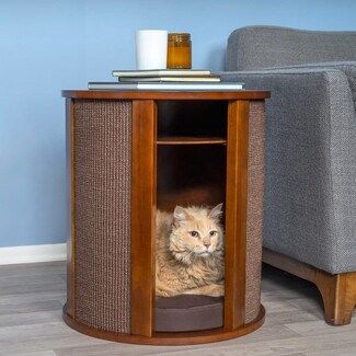 End Table Scratching Post Panels Walnut Cat Cave Table