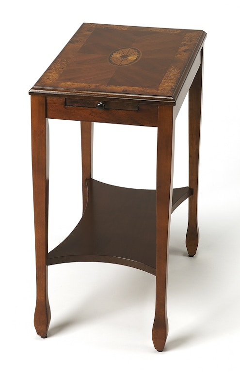 End Table: Starburst Inlay Traditional Accent Table with Tray