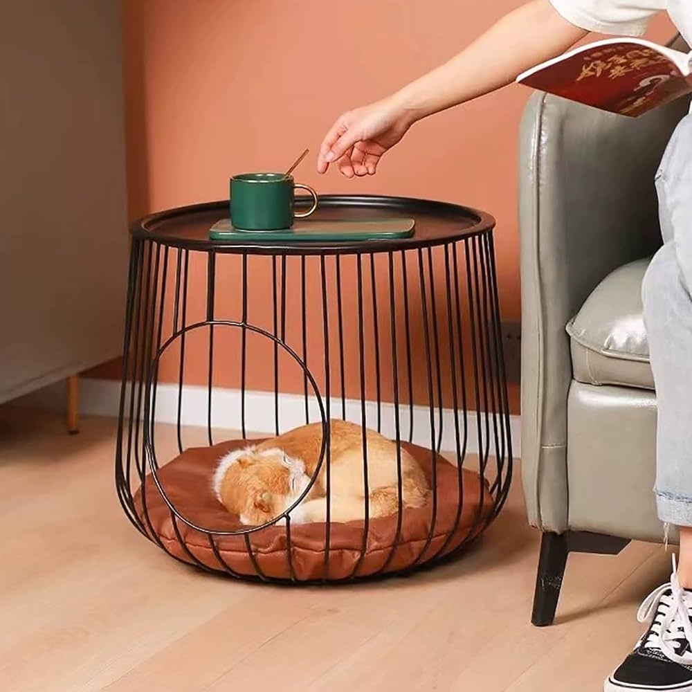 End Table Vertical Wireframe Integrated Black Cat Bed