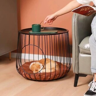End Table Vertical Wireframe Integrated Black Cat Bed