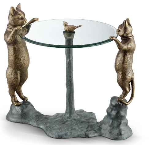 End Table Whimsical Cat Sculptures Bird Accent Glass