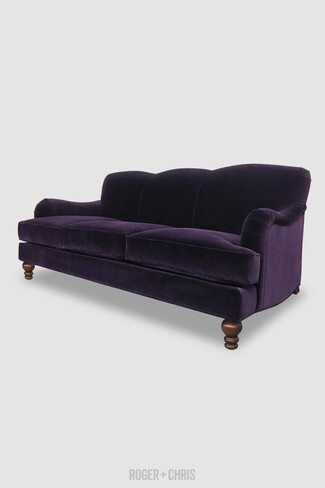 English Roll Arm Sofa Scalloped Back Porto Purple