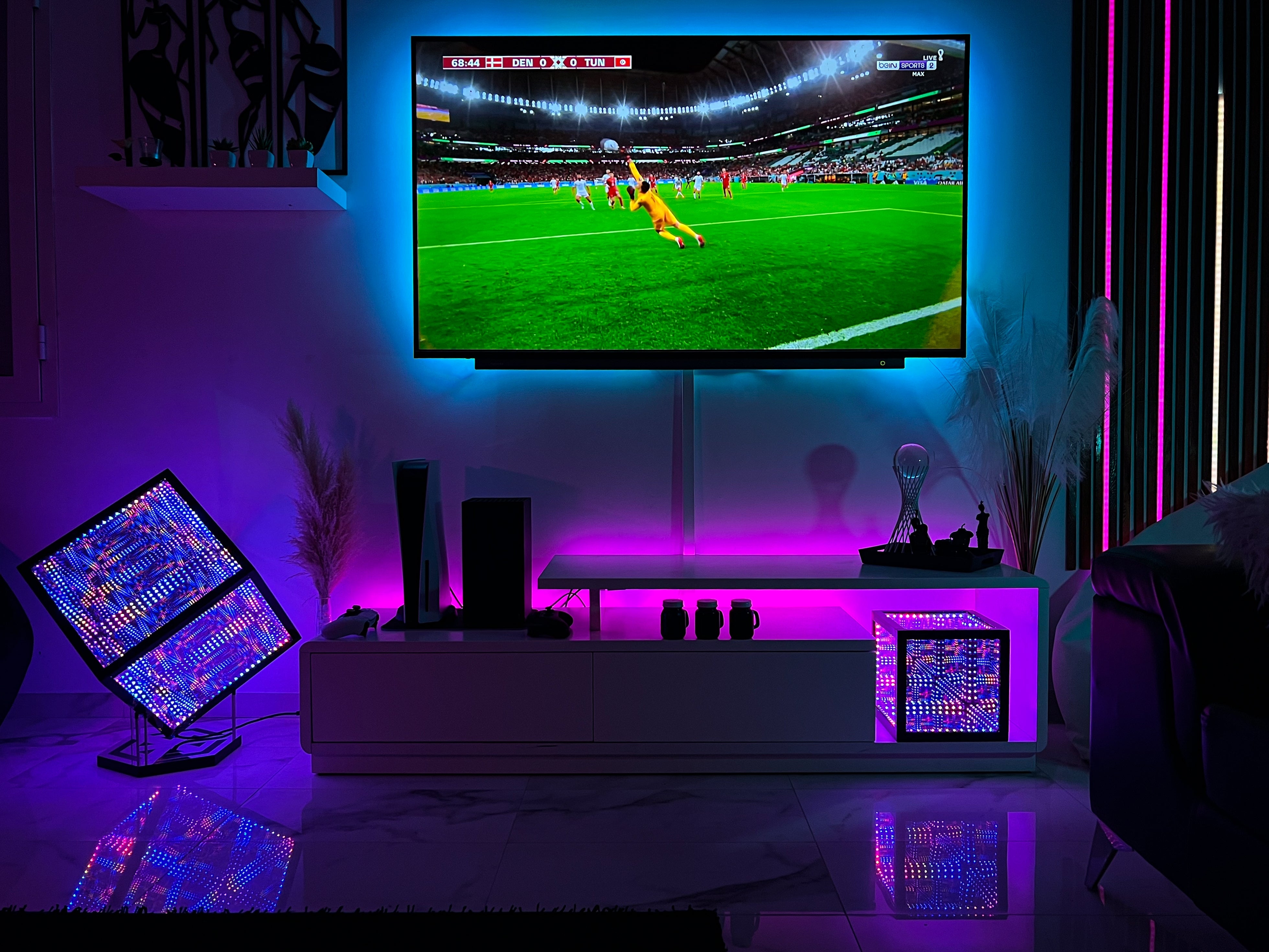 Entertainment Center: Futuristic Man Cave Lighting and Infinity Cubes