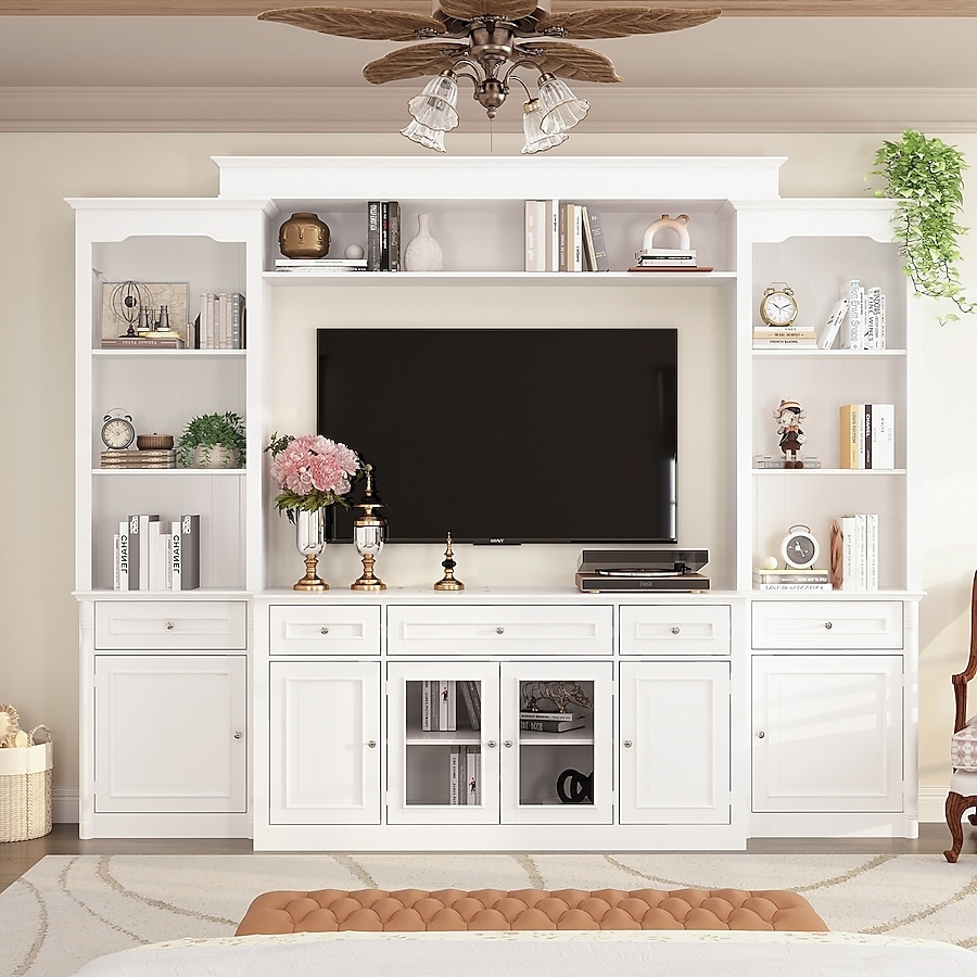 Entertainment Center Glass Front Doors Bridge Shelf