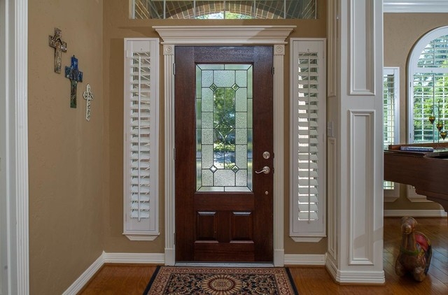 Entry Door Fluted Casing Leaded Glass Insert Sidelights