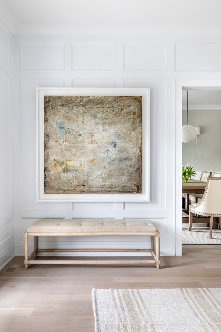 Entryway Bench Grid Wall Molding and Tufted Upholstery