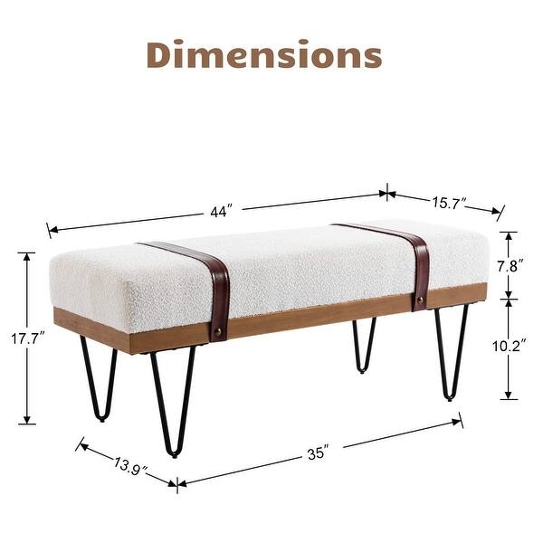 Entryway Bench with Boucle Fabric: Modern Bench with Leather Straps