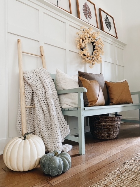 Entryway Bench with Pale Mint Bench for Fall Entryway Decor