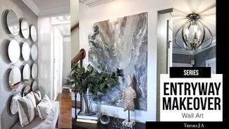 Entryway Decor Set Marble Abstract Art and Chrome Orb Lighting