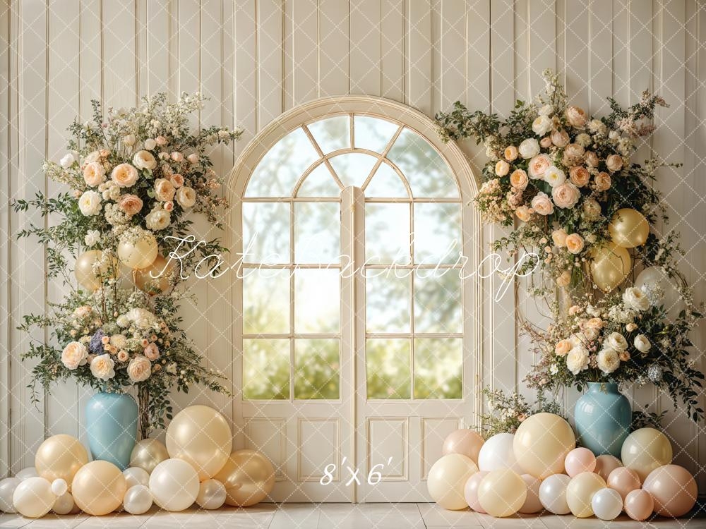 Event Backdrop Arched Double Doors Romantic Floral Window