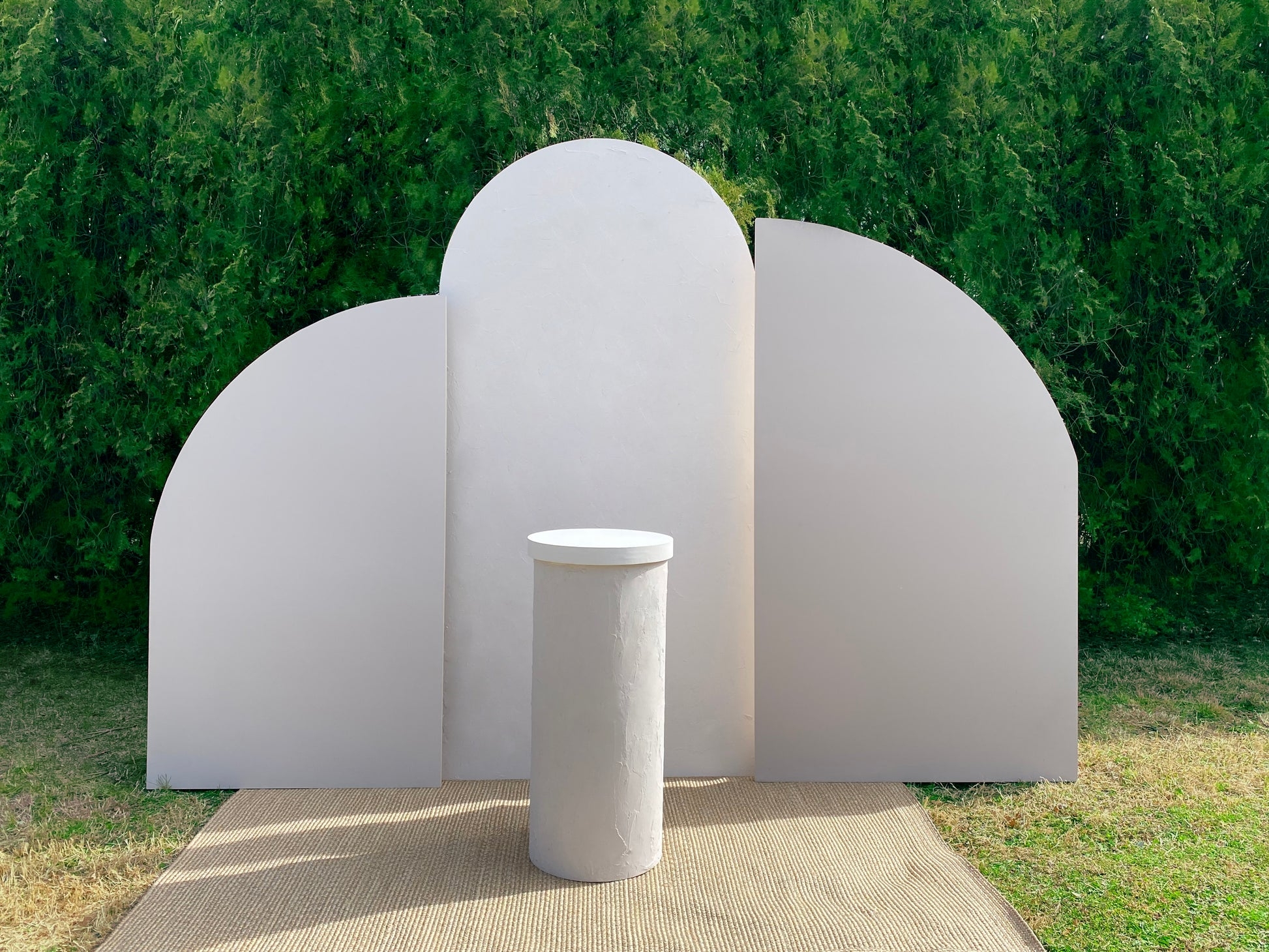 Event Backdrop Triple Arch Cylindrical Plinth Photo Wall